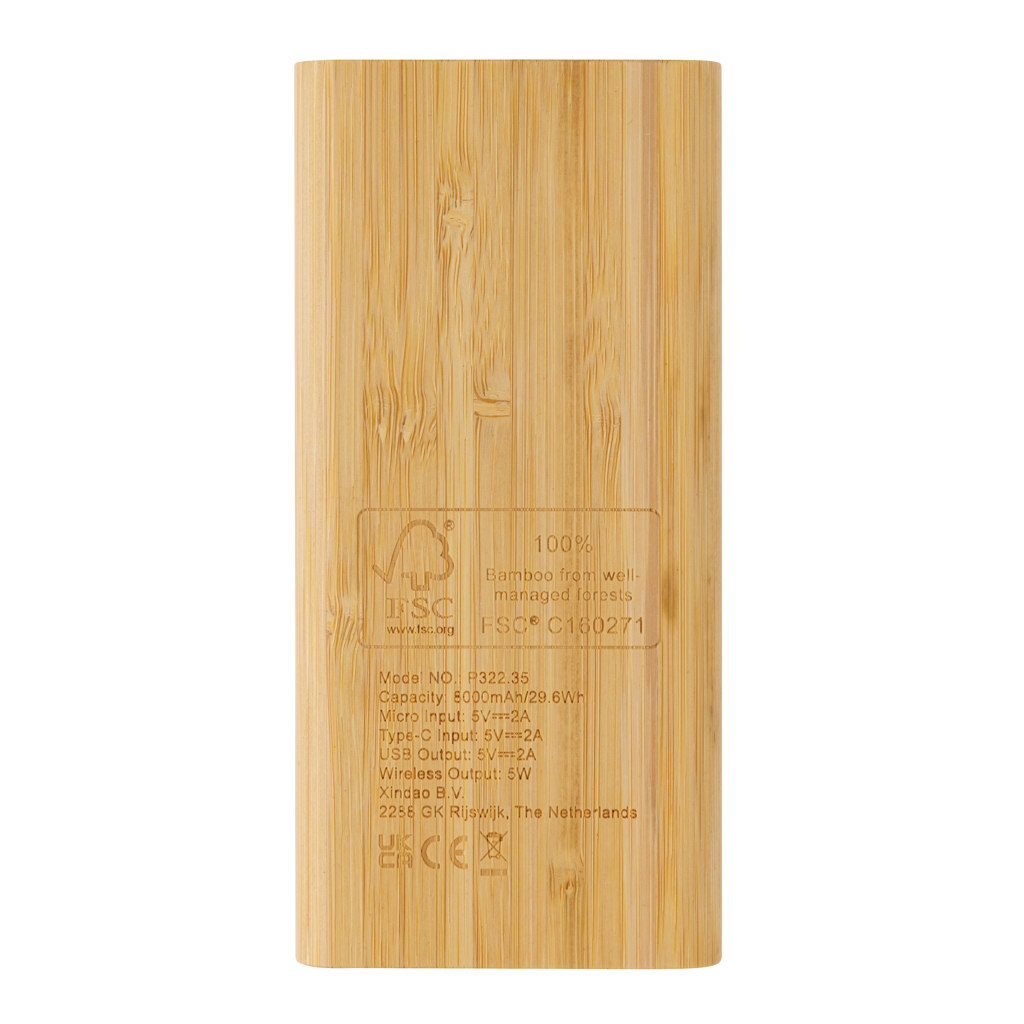 Power bank inalámbrico de bambú